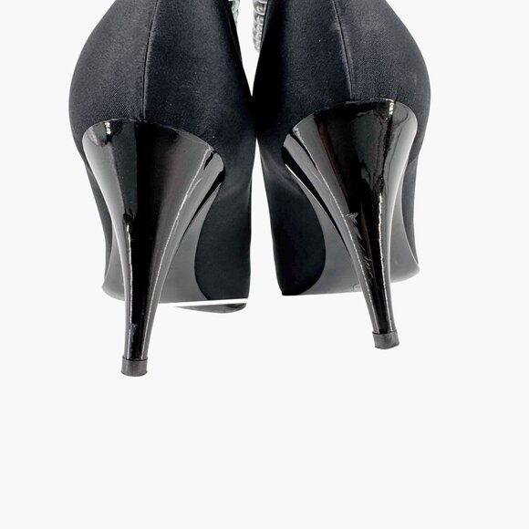 Chanel Pearl Ankle Strap Pumps Heels Black Satin Size 38 US 7–7.5 Women Anklet - Picture 9 of 15